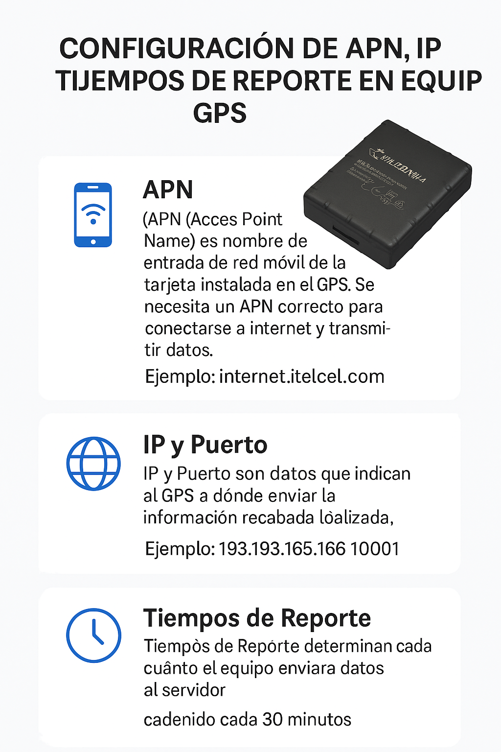 imagen de parametros basicos de configuracion en un gps